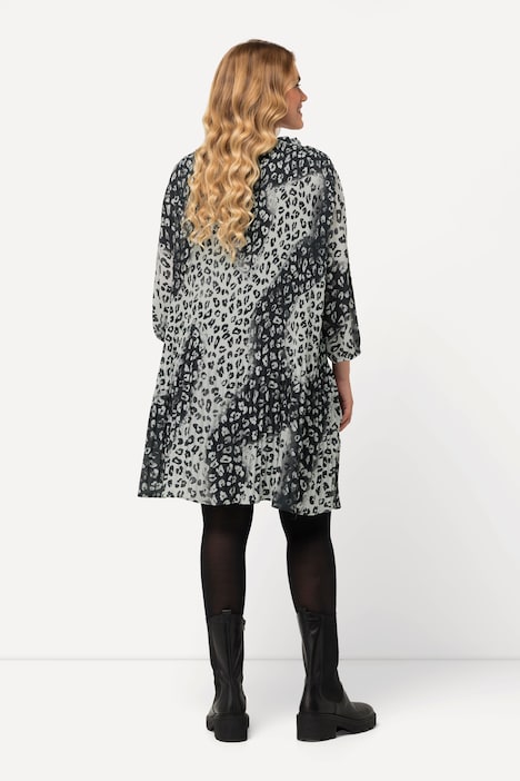 Plissee-Minikleid, Rüschen-Stehkragen, 3/4-Arm
