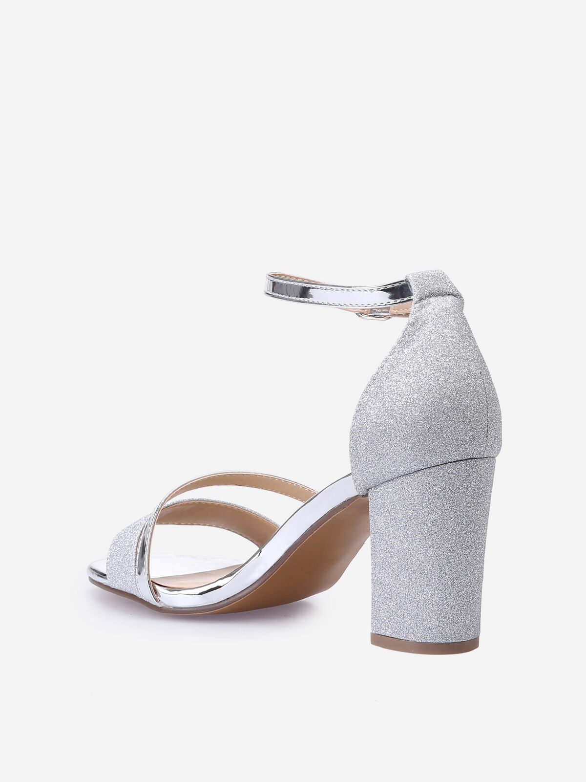Sandales à talon scintillantes avec brides vernies- Argenté
