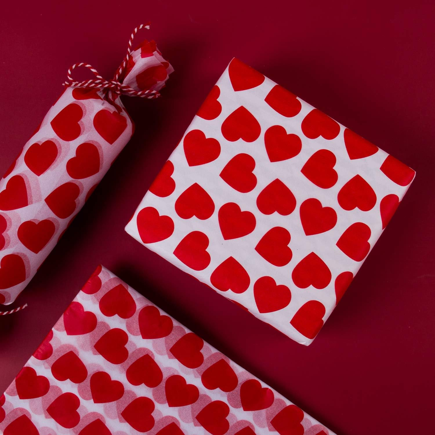 (10er Set) 65.5x50cm Seidenpapier Geschenkpapier Deko Geschenk Verpackung mit Herz Muster - Weiss / Rot