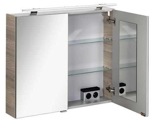 FACKELMANN Luxor 2-deurs spiegelkast, essenhout, 80x72,5x16 cm, LED