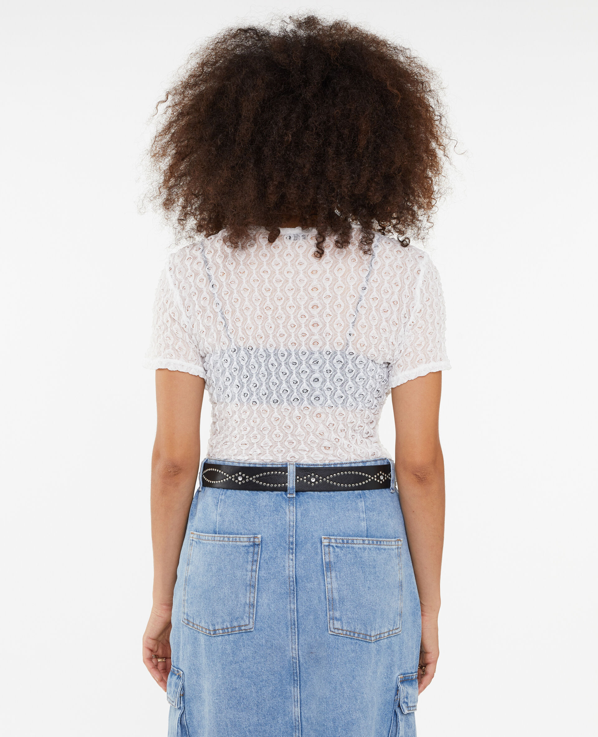 Top en dentelle tissu reliefé - Blanc