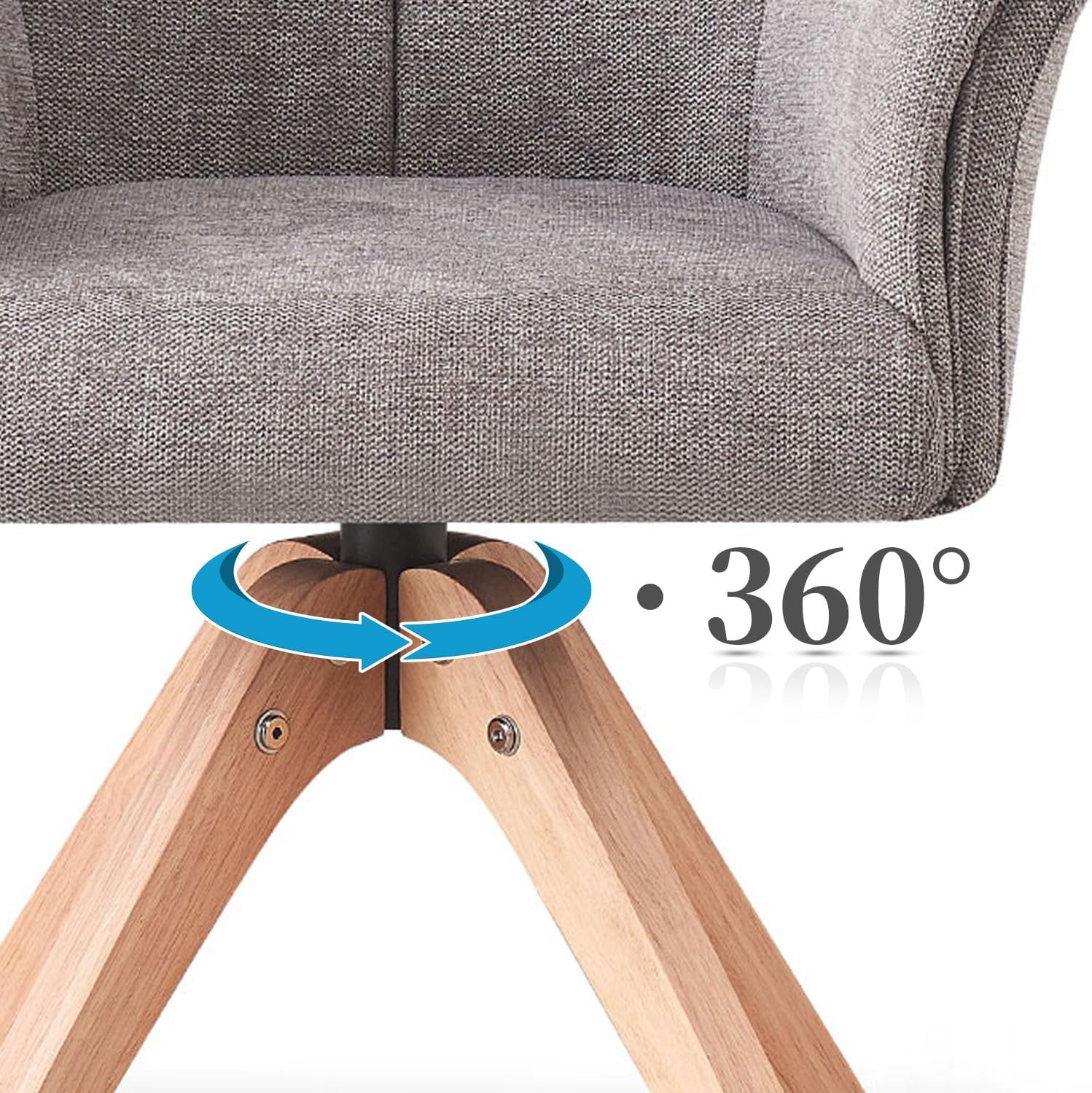 B&D home® Esszimmerstuhl Daisy drehbar – Armlehnenstuhl mit 360° Drehfunktion, Webstoff Grau, gepolsterte Sitzschale, Massivholzgestell Natur, skandinavisches Design für Esszimmer, Küche, Home Office