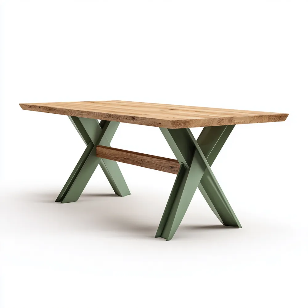 Esstisch Eiche Massivholz 200x100x75 cm - Grünes Kreuzgestell