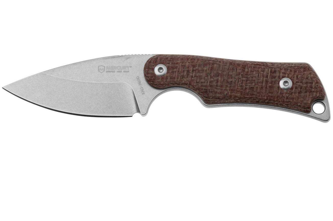 Mercury Kali 9KALIDP-BRFC, N690 Stonewashed Drop Point, Red Burlap Micarta, vaststaand mes
