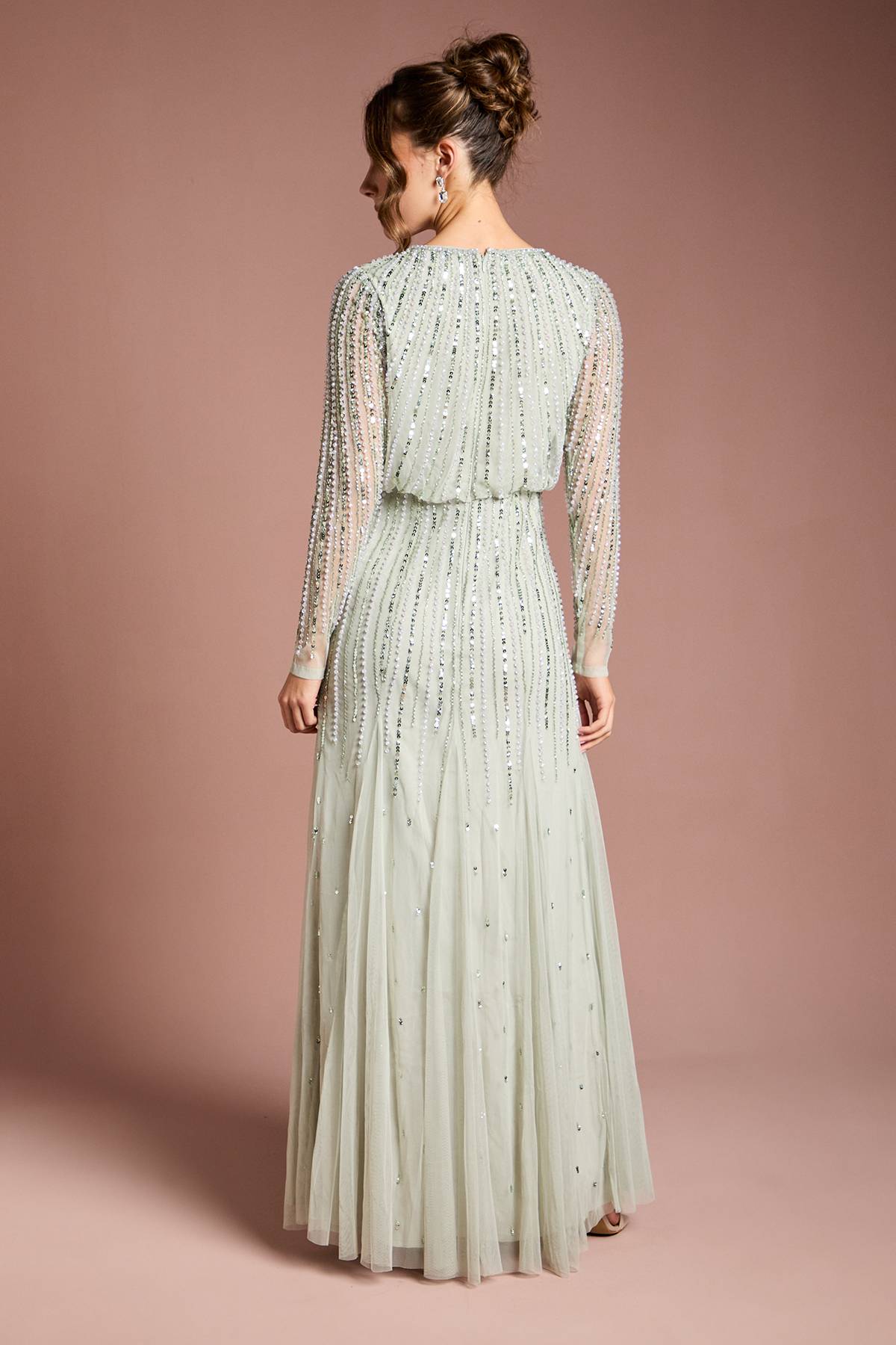 Coast Robe Longue à Manches Longues Ornée de Sequins Linéaires