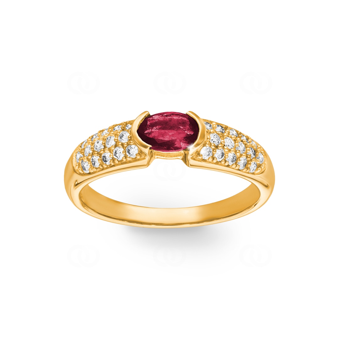 Verlobungsring 750/18 K Gelbgold mit Diamanten 0.32 ct H/Si und Rubin 0.54 ct