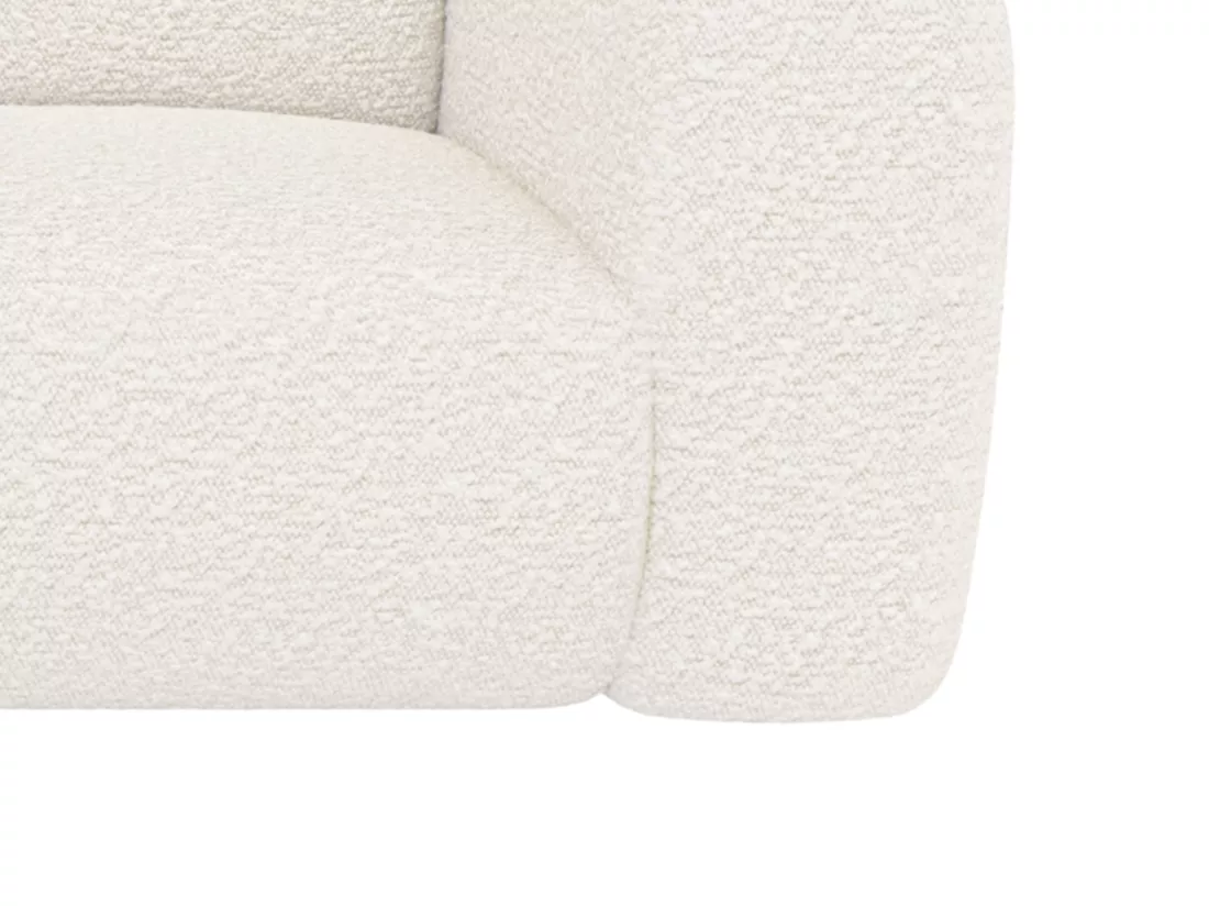 Grand canapé d'angle gauche avec dossier méridienne en tissu bouclette blanc POGNI de Maison Céphy