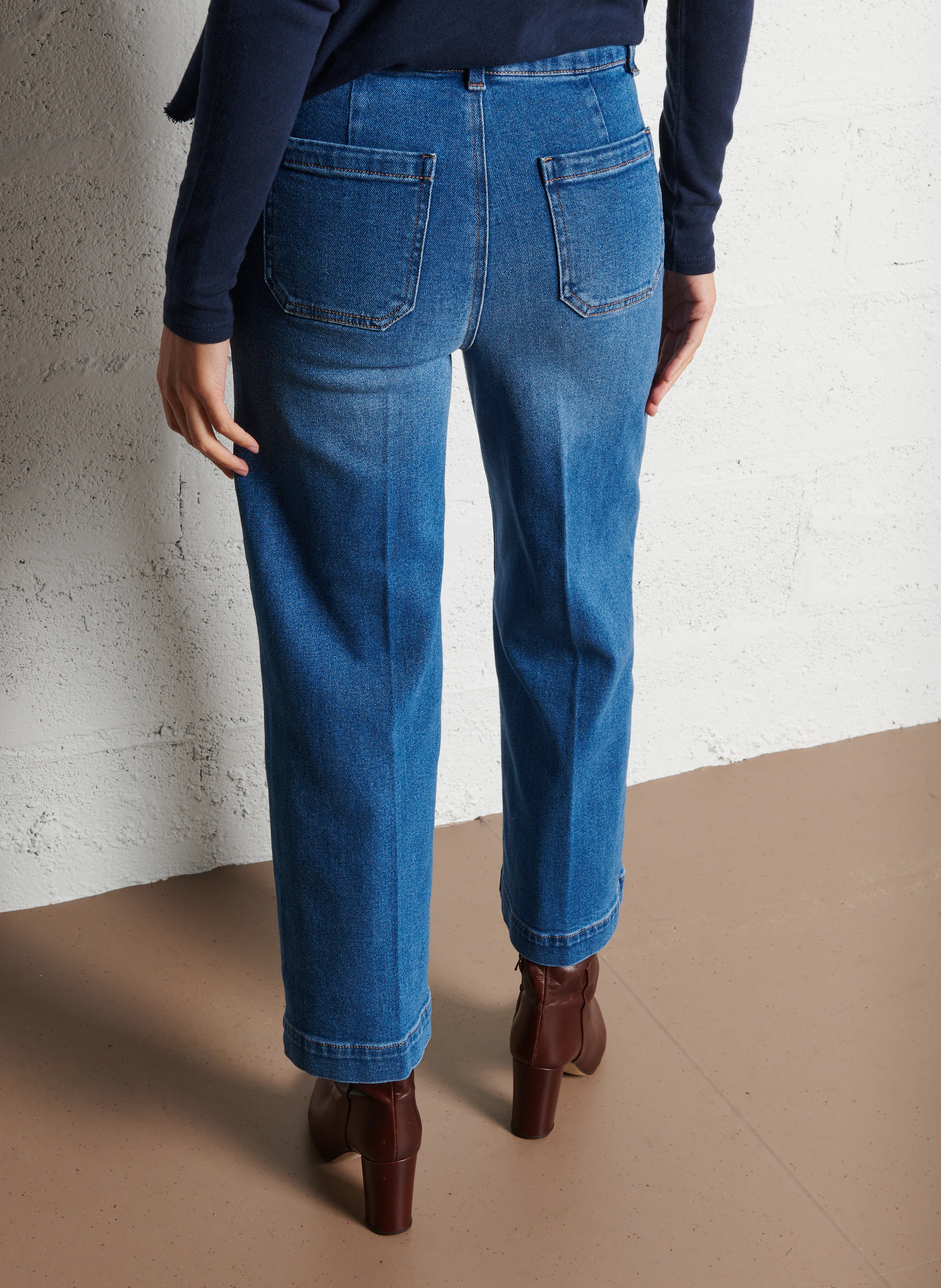 LEA - Jean cropped en coton mélangé | Bleu