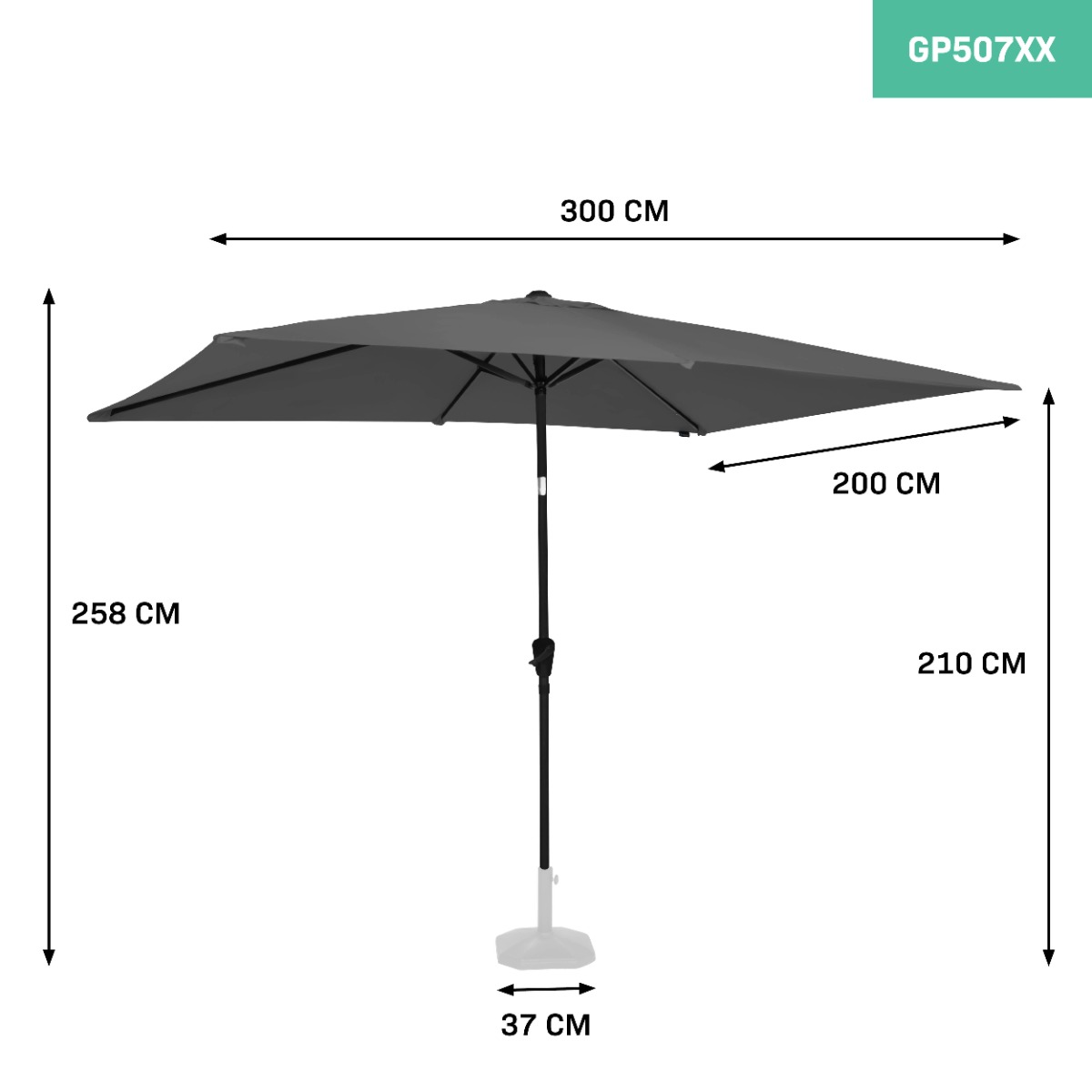 VONROC Premium Rapallo 200 x 300 cm parasol - Grey