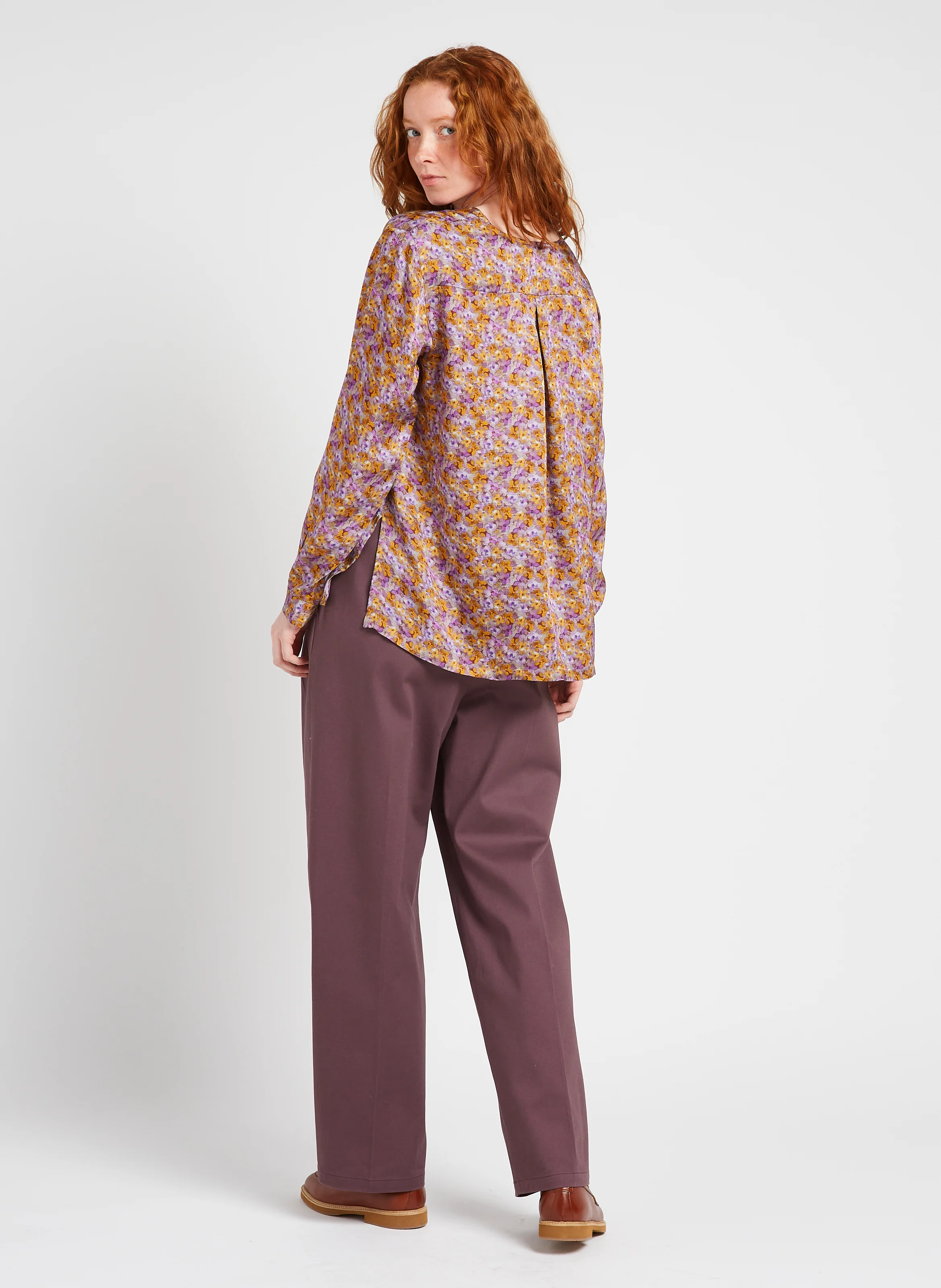 ERICA - Pantalon large taille haute en coton mélangé | Violet
