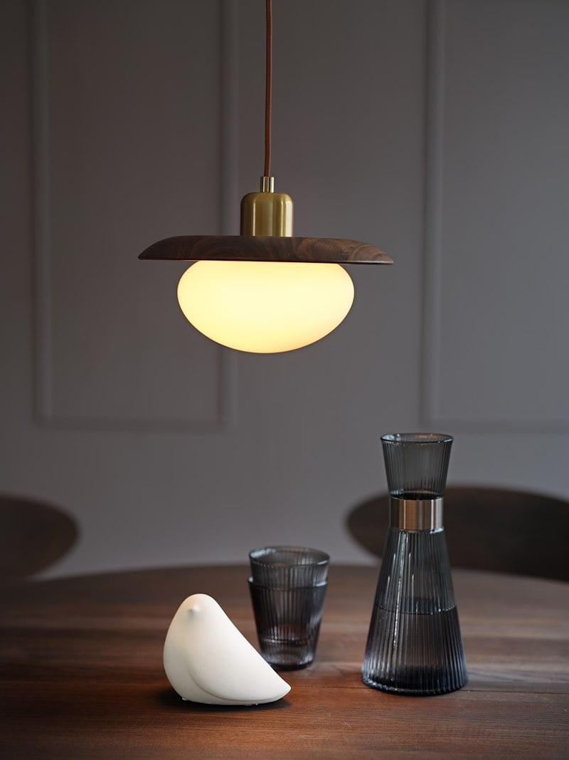 Caroll taklampe Mørk valnøtt Ø26cm med tekstil ledning E27 max 28W