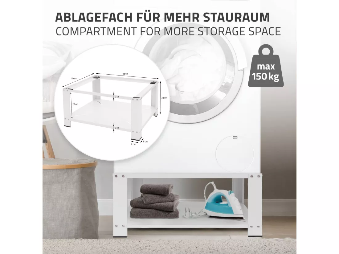 Socle pour machine à laver en acier blanc accessoire avec étagère ML-Design