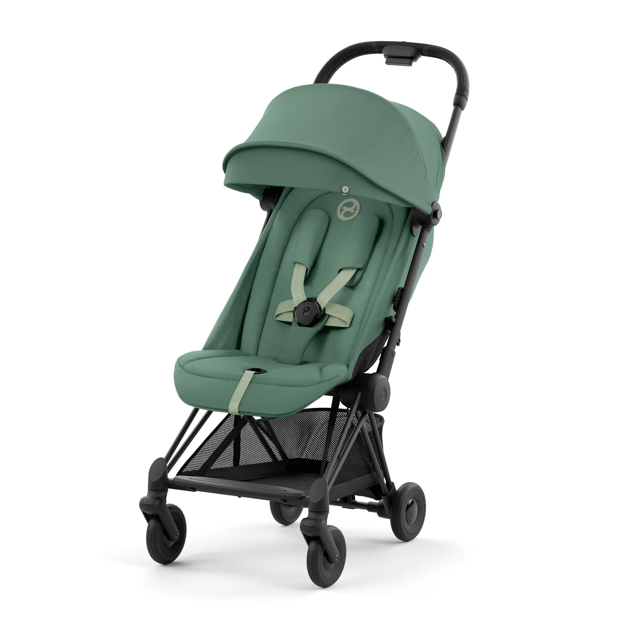 Cybex Poussette Coya - Cadre noir mat avec siège vert feuillage