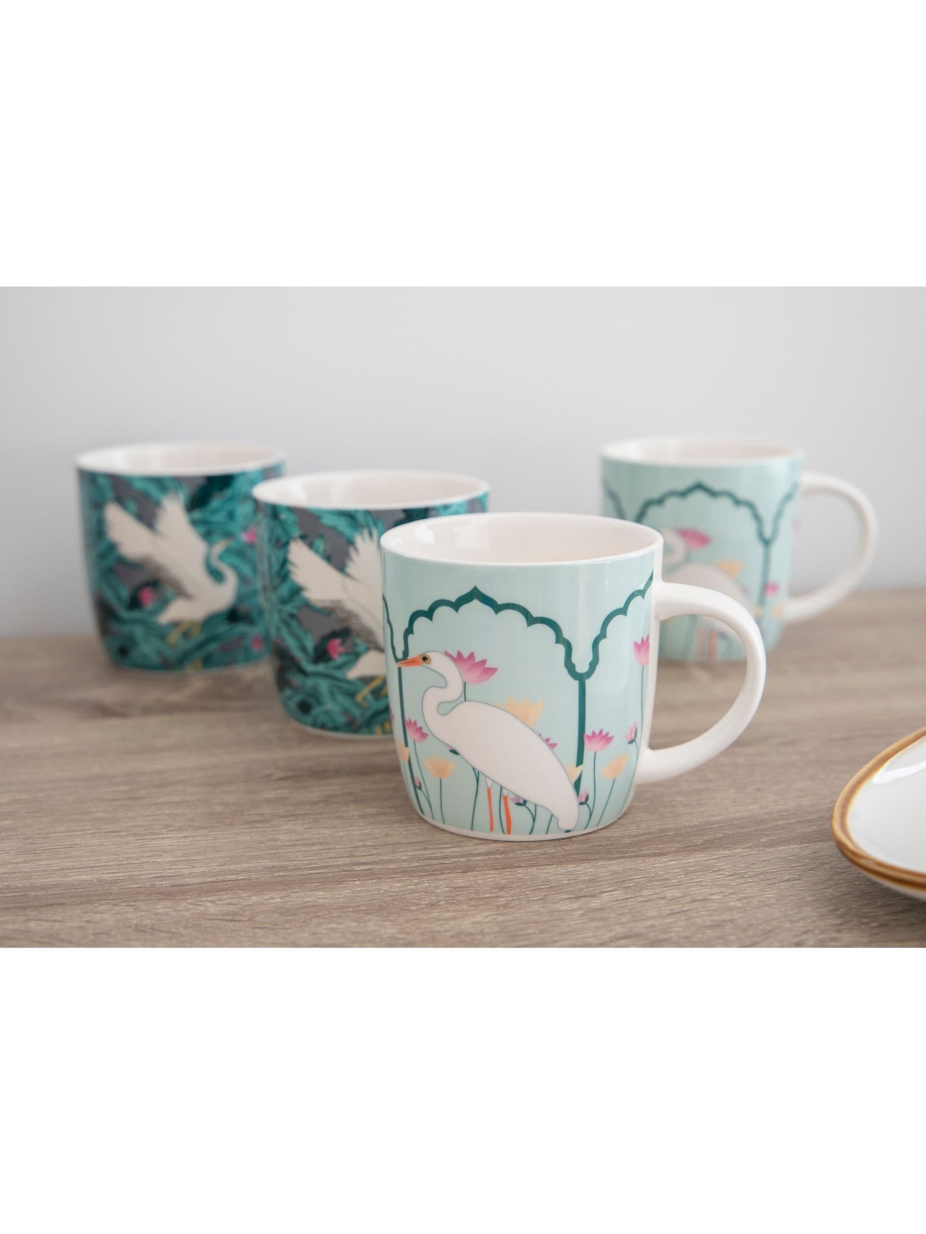 Kitchencraft Set of 4 Exotic Bird Colourful Ceramic Mugs