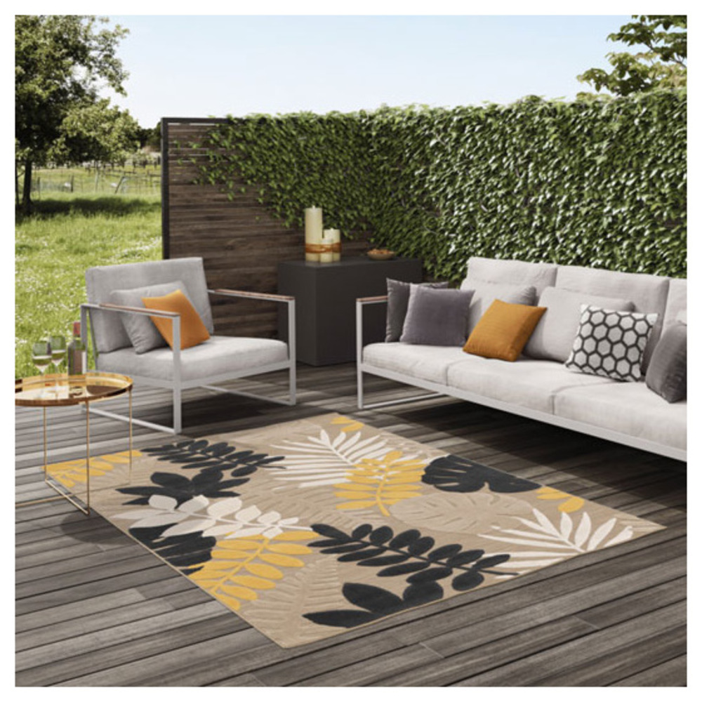 Tapis intérieur et extérieur en relief - palmera - beige et noir - 80 x 150 cm
