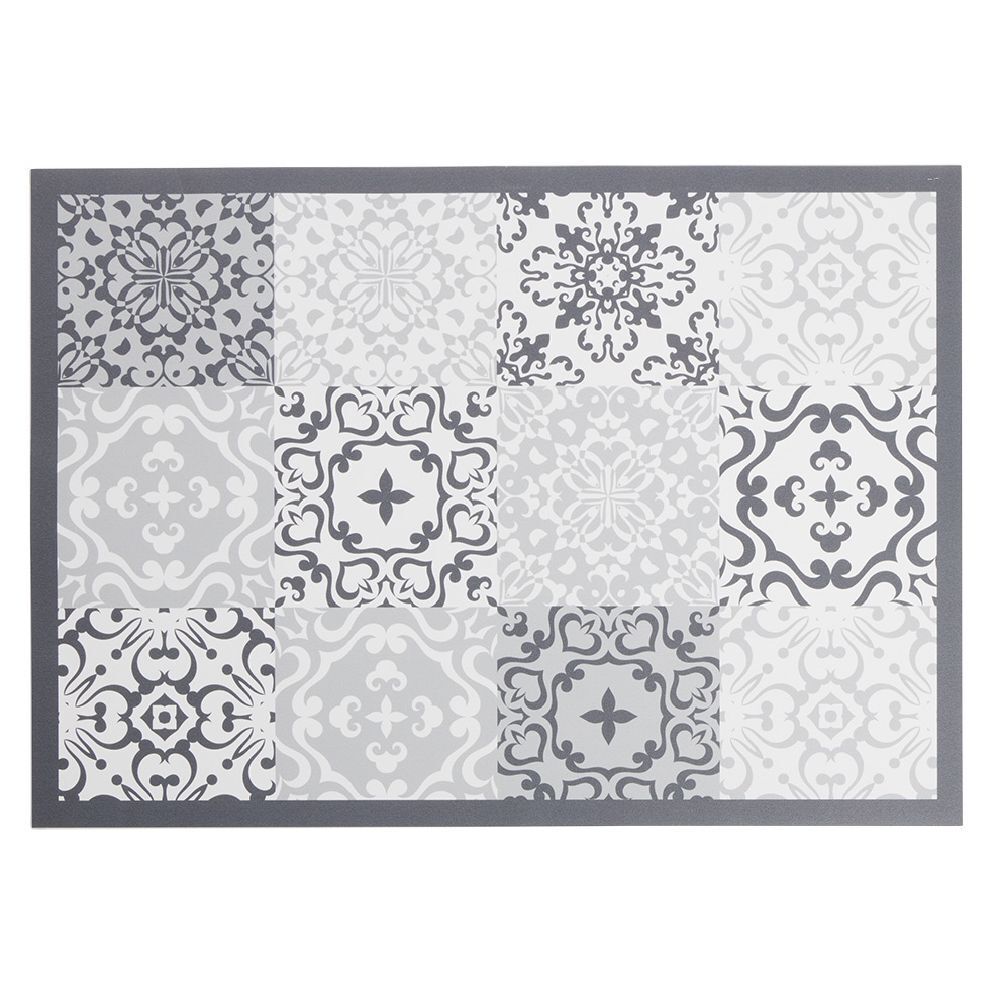 Tapis vinyle imprimé carreau de ciment gris L.70 cm