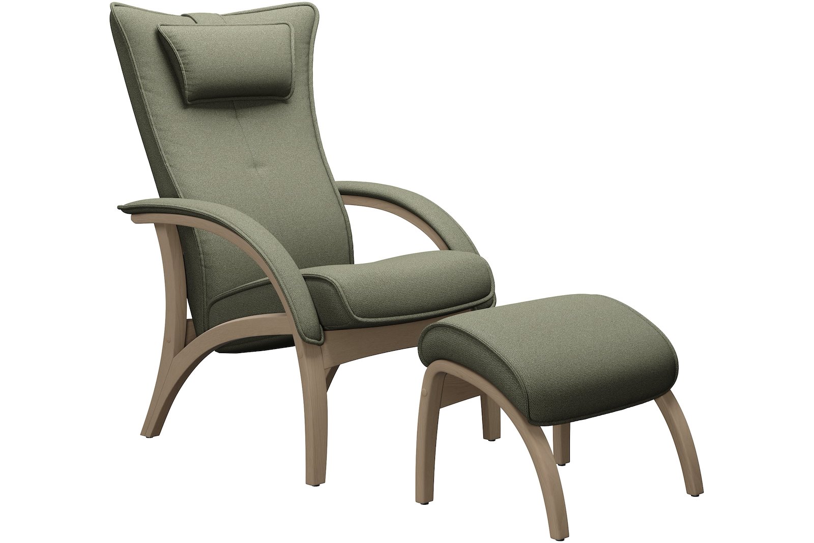 Delta Legend lenestol med krakk Tekstil Bloq Eucalyptus med ben i hvitoljet eik