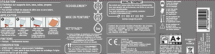 Enduit de lissage pour bande à joint 2 en 1 en pâte Toupret 4kg