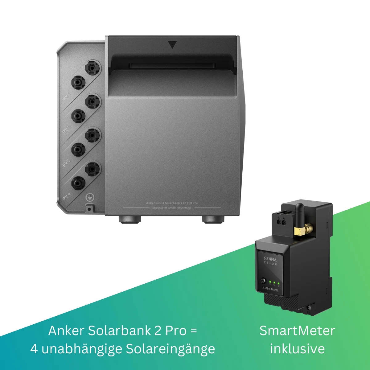 Anker Solarbank 2 PRO inkl. SmartMeter – Speicher-Bundle für Balkonkraftwerke– 1,6 kWh – bis zu vier Solarmodule – Echtzeitüberwachung per App -Steuerungseinheit integriert – anschlussfertig