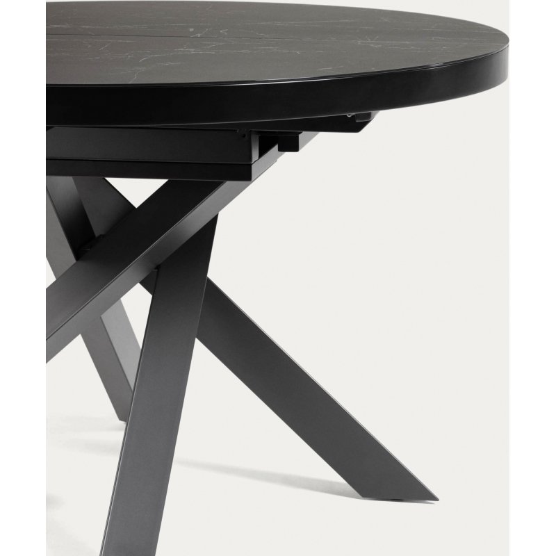 Table Vashti ronde en grès cerame et pieds noire Ø 120 (160) cm