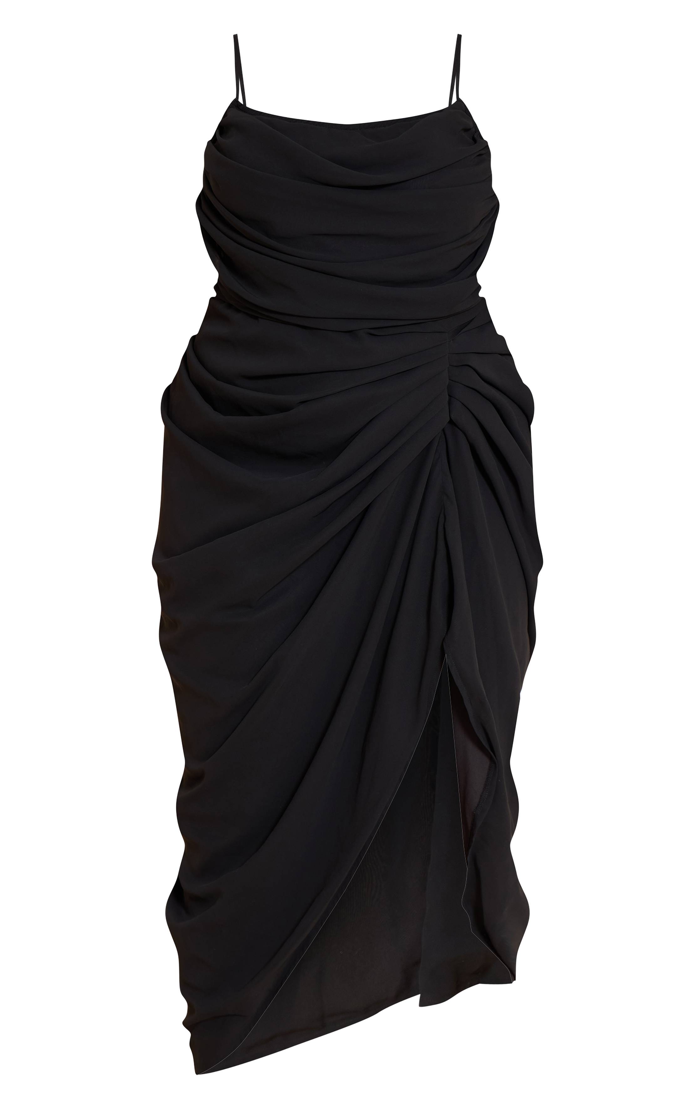 Noir Robe Midi Drapée Froncée En Mousseline Bleu Clair Grande Taille