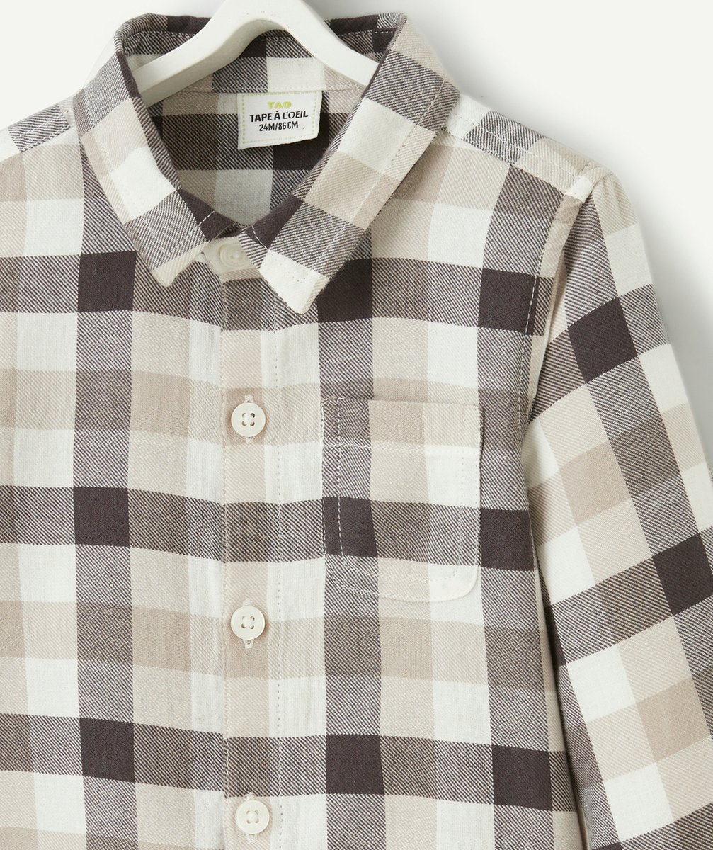 CHEMISE MANCHES LONGUES BÉBÉ GARÇON À CARREAUX GRIS ET BLANC