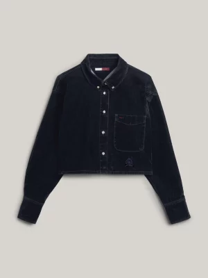Camisa cropped de veludo jeans Crest