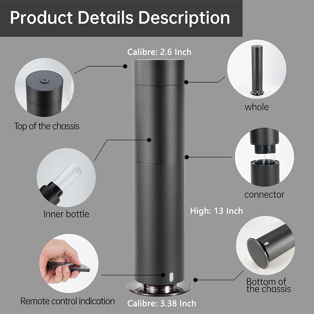 Flycross Diffuseur Huiles Essentielles, humidificateurs à ultrasons pour Grande pièce, Couvercle Métallique, Diffuseur Parfum Maison avec Commutation Automatique, Le Noir : Hygiène et Santé