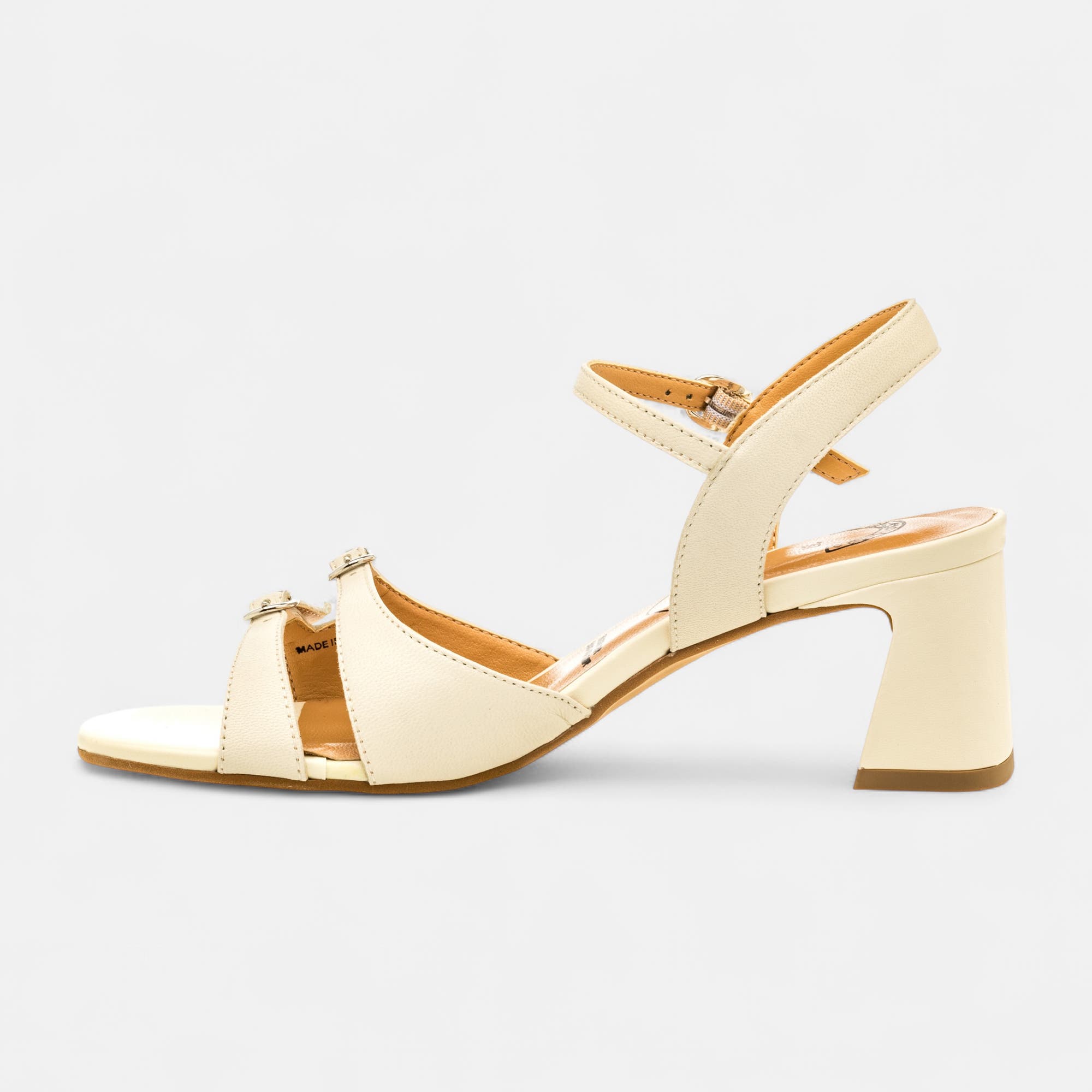 Nu-pieds à talon Femme en cuir beige