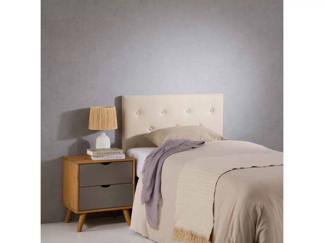 Tête de lit MAVELI 90 capitonnée, En tissu rembourré, Pieds en bois, Design élégant, Pour lits 90 cm, Écru