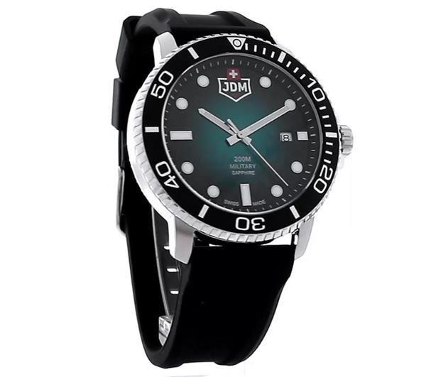 JDM Military Mens Tango Black Silicone Green Dial Watch
