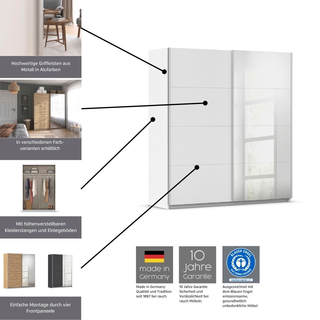 rauch Schwebetürenschrank »Subito Kleiderschrank Bestseller« Schlafzimmerschrank Schrank Garderobe mit 4 Spiegelelementen