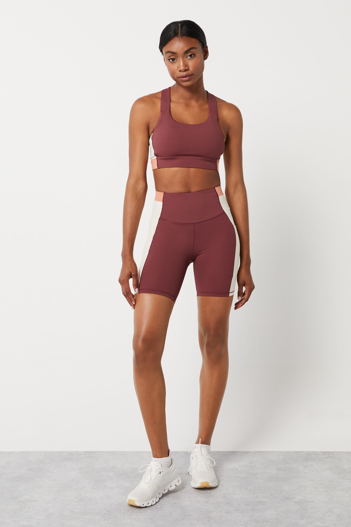 Calça de ciclismo 4D Stretch com blocos de cor bordô