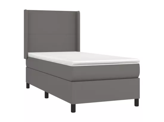 Sommier tapissier et matelas et LED Gris 90x190 cm Similicuir