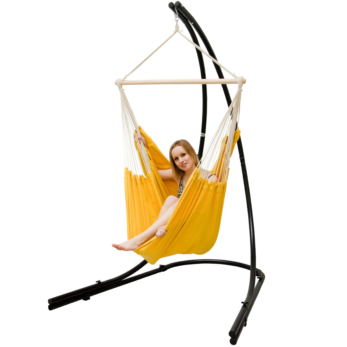 Freistehendes Stahl-Hängestuhlgestell 210cm inkl. XXL Hängesessel aus Baumwolle mit Swivel 185x130cm
