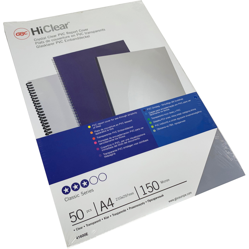 GBC Einbandfolien HiClear, 150 mic, A4, transparent, 50 Stück