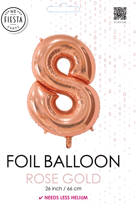 Folieballon Cijfer 8 Rose Goud 66cm