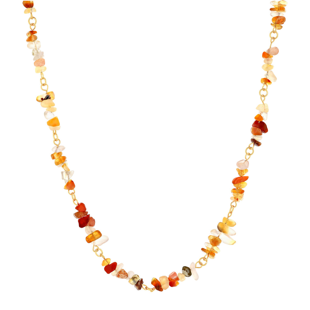 Collier acier doré agates oranges 45 cm
