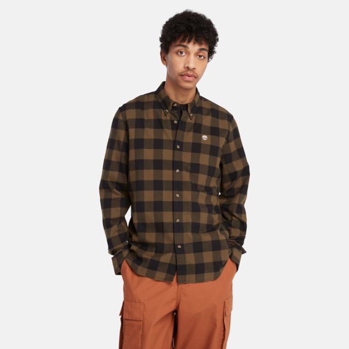Camisa xadrez de manga comprida Mascoma River para homem, na cor verde.