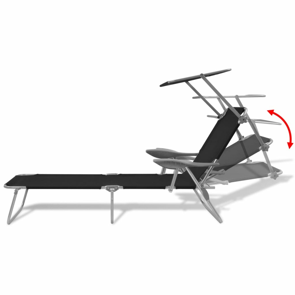 Transat chaise longue bain de soleil lit de jardin terrasse meuble d'extérieur 189 cm avec auvent acier noir