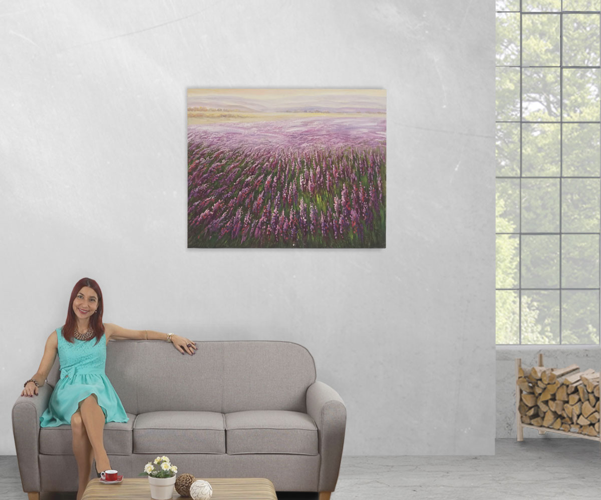 Wandbild Blumenfeld, 100% handgemaltes ÖlgemäldeGemälde XL, 100x80cm