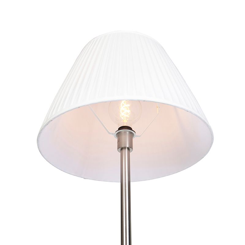 Moderne vloerlamp staal met witte plisse kap 45 cm - Simplo
