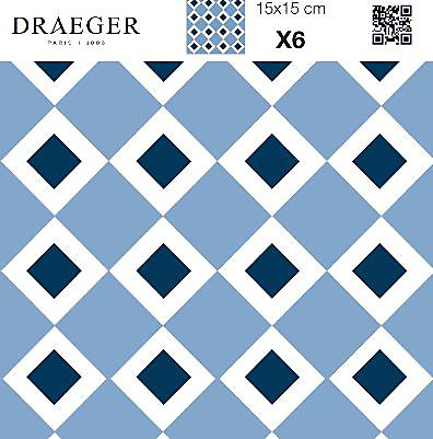 6 carreaux adhésifs motif mini losanges bleus L.15 x H.15 x l.0,4cm