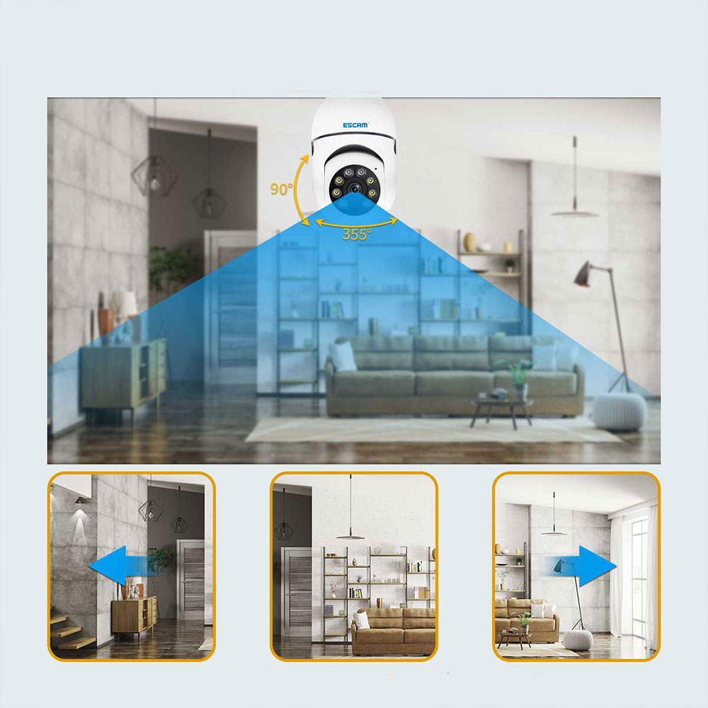 E27 Glühbirne 1080p Mini WiFi IP Kamera 360° mit IR LED Nachtsichtfunktion / Bewegungserkennung / 2-Wege-Audio / Micro SD Kartenslot - Weiss