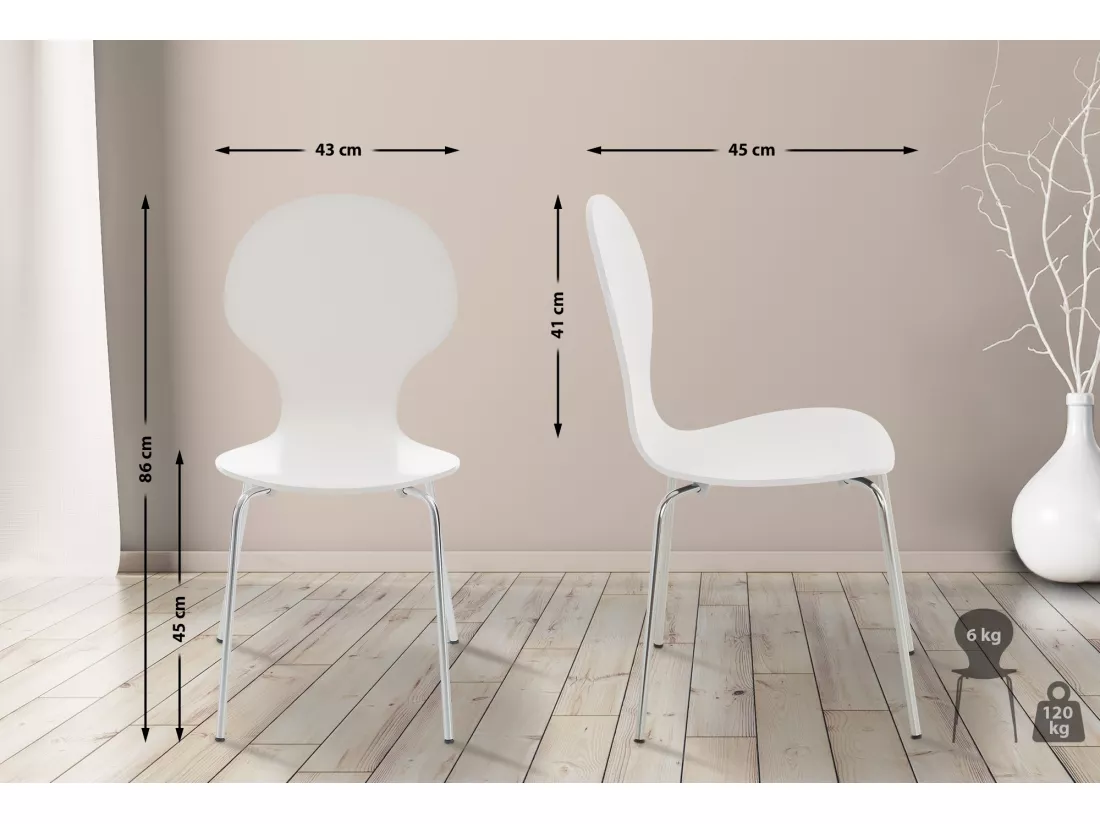 Lot de 2 Chaise de conférence - Bois - Blanc - DIEGO