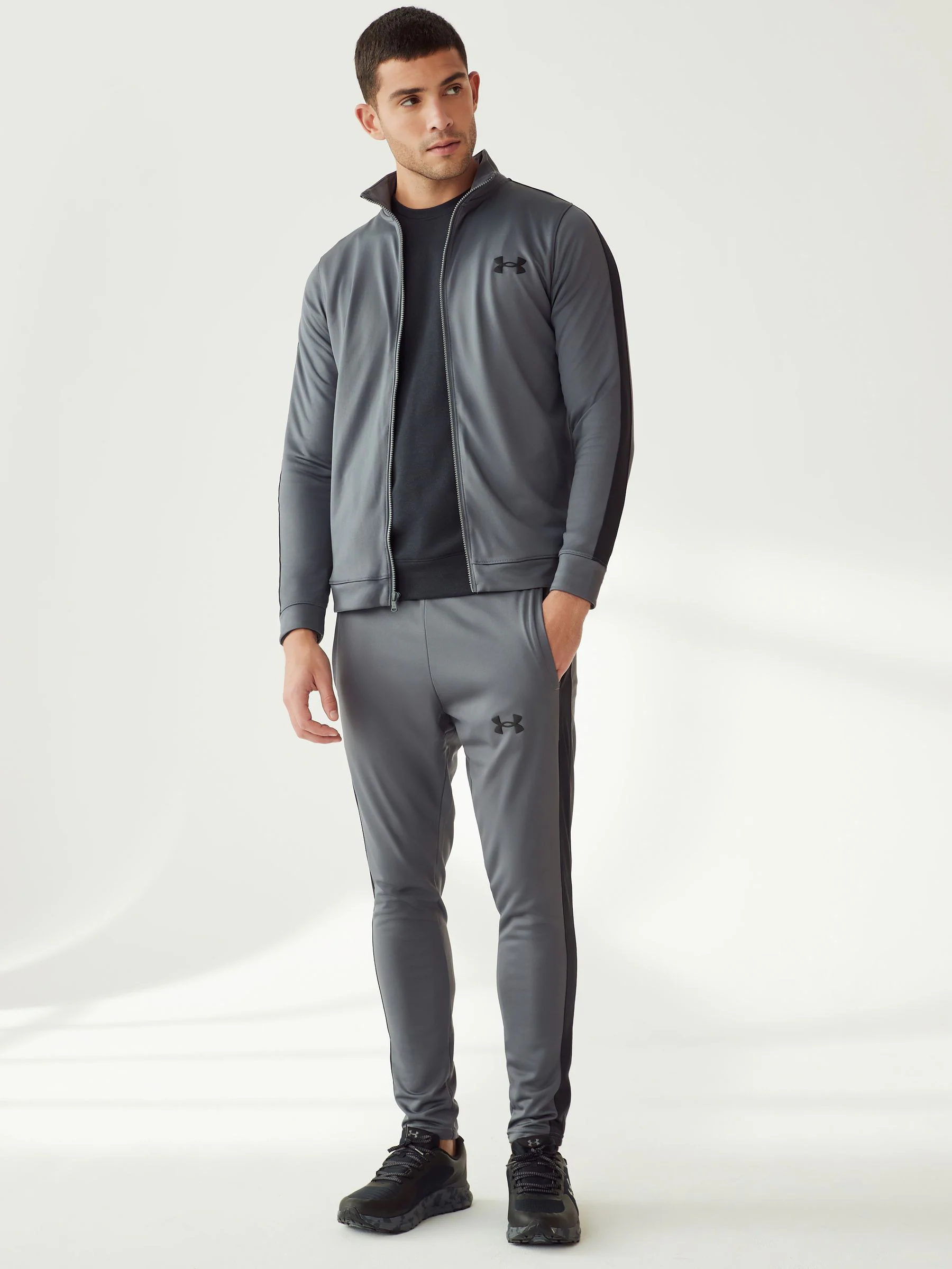 Grijs/zwart - Under Armour Rival gebreid trainingspak met capuchon
