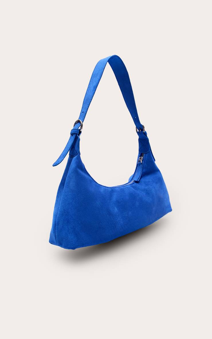 Bleu Cobalt Sac À Épaule Incurvé Allongé En Daim