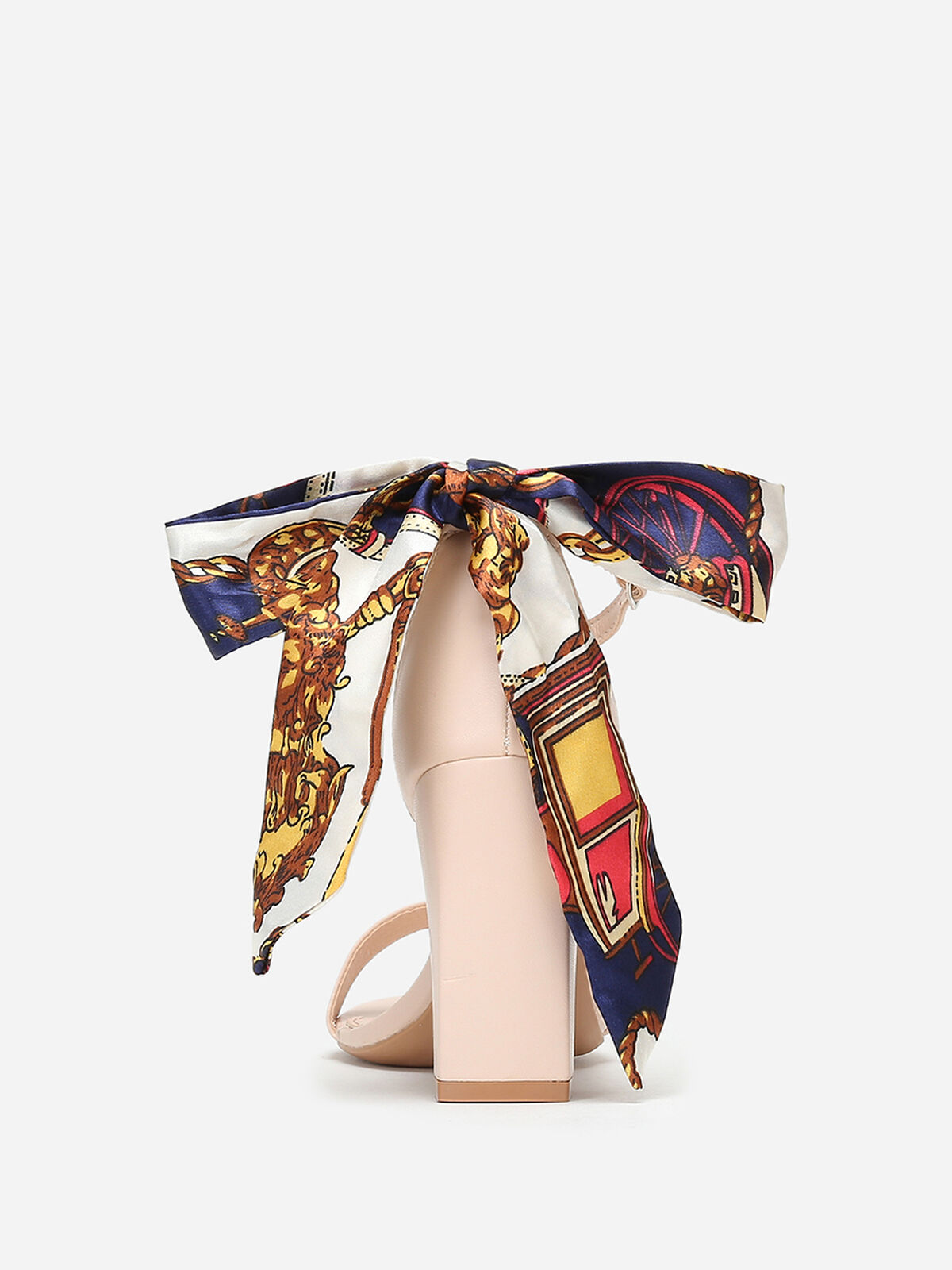 Sandales à foulard satiné imprimé- Beige