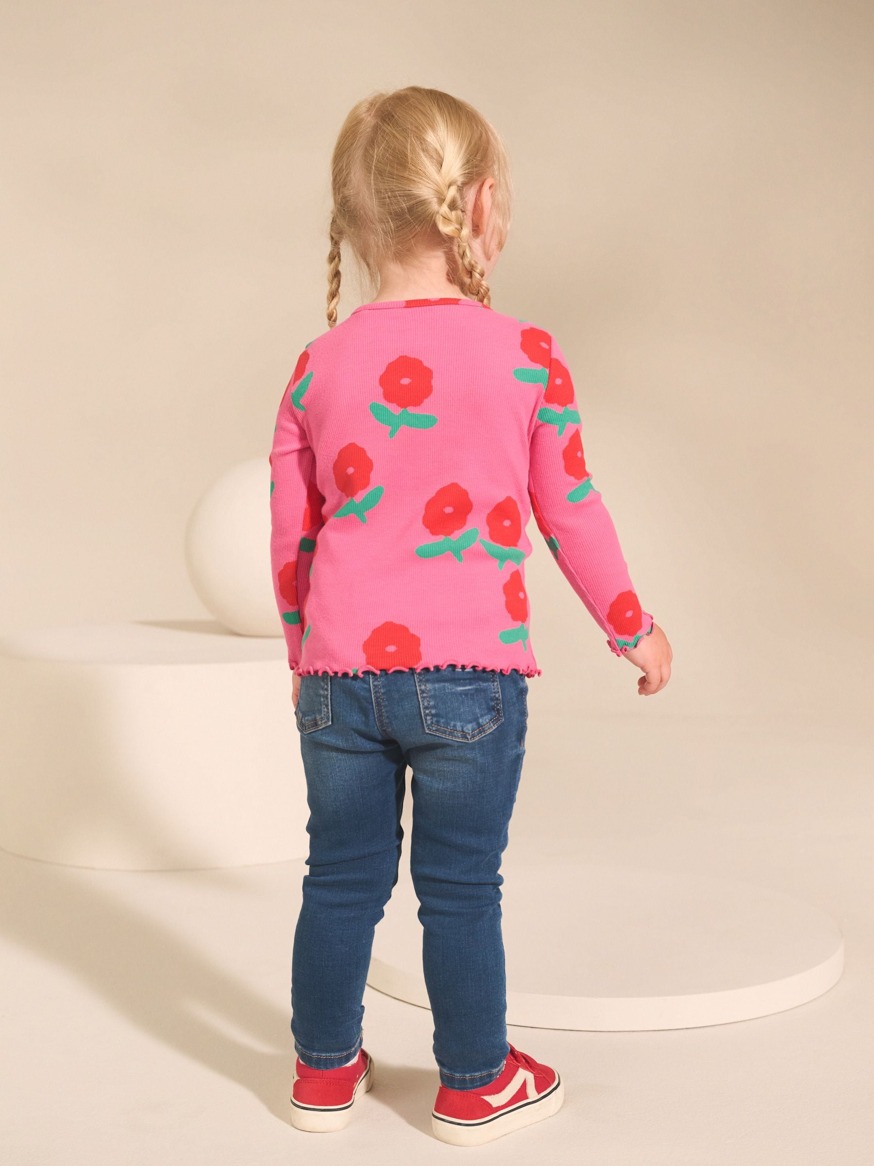 Regenboogstippen - Verpakking van 5 geribde tops met lange mouwen (3mnd-7jr)