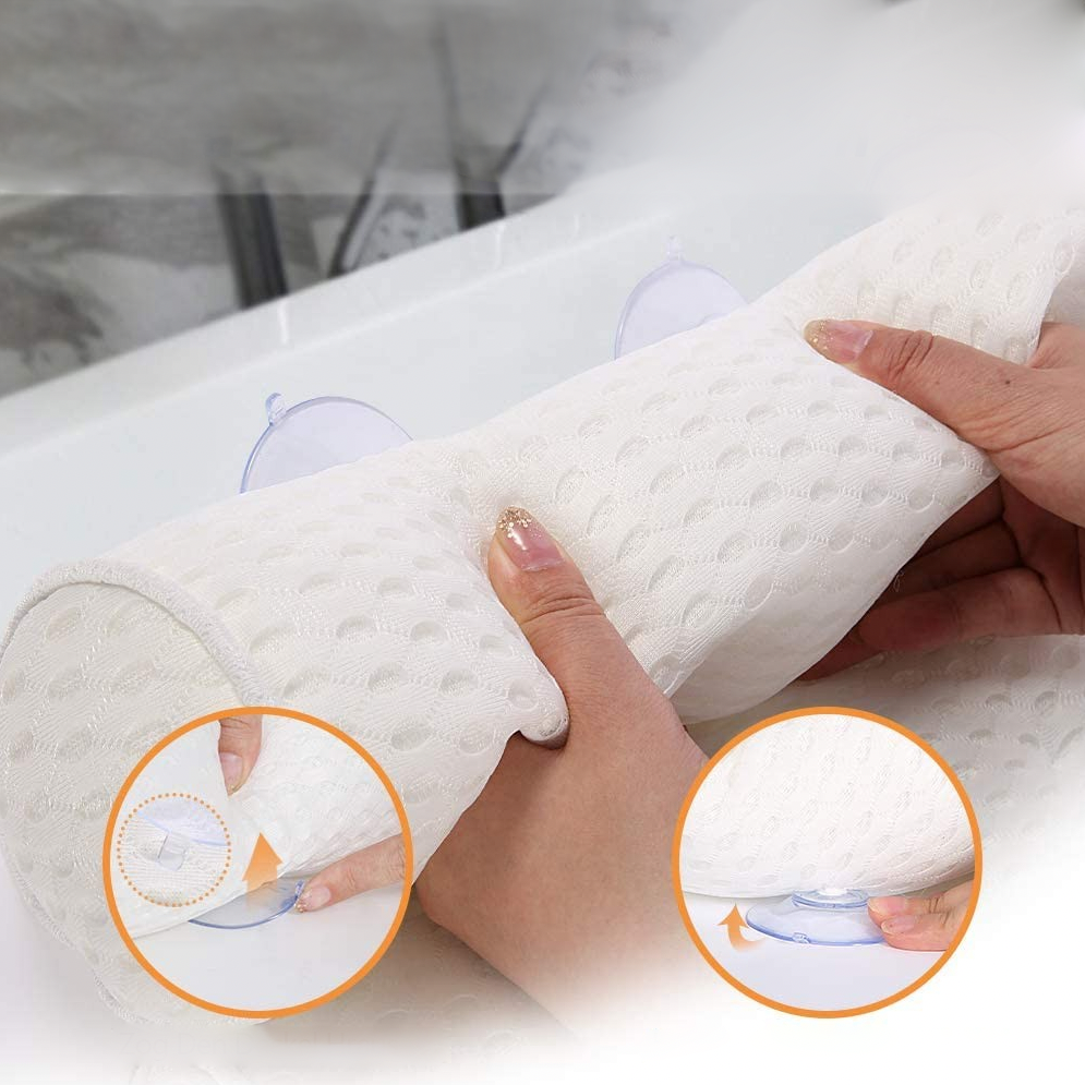 (33x35x7cm) Badewannen Kissen Nackenkissen AirMesh-Technologie mit 7 Saugnäpfen - Weiss